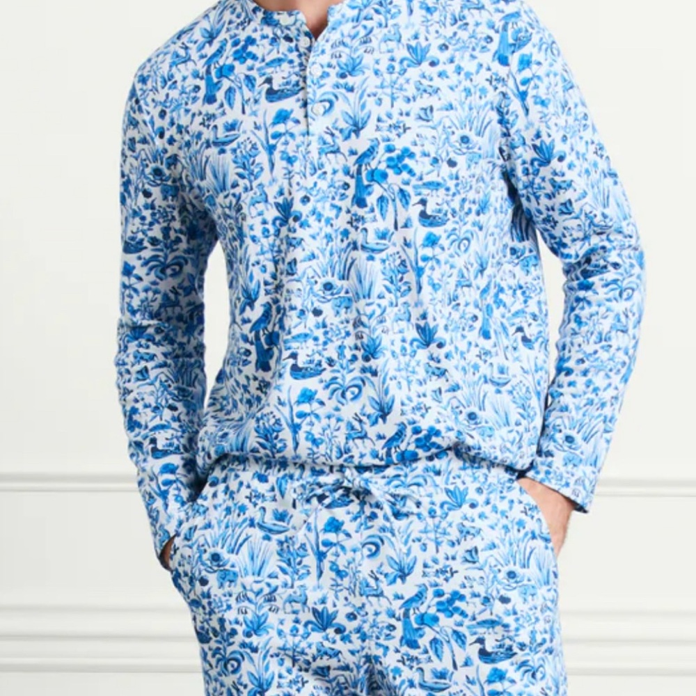 Hill House Home Unisex Long Sleeve/ Long Pants Pajamas in Blue Sherwood Forest